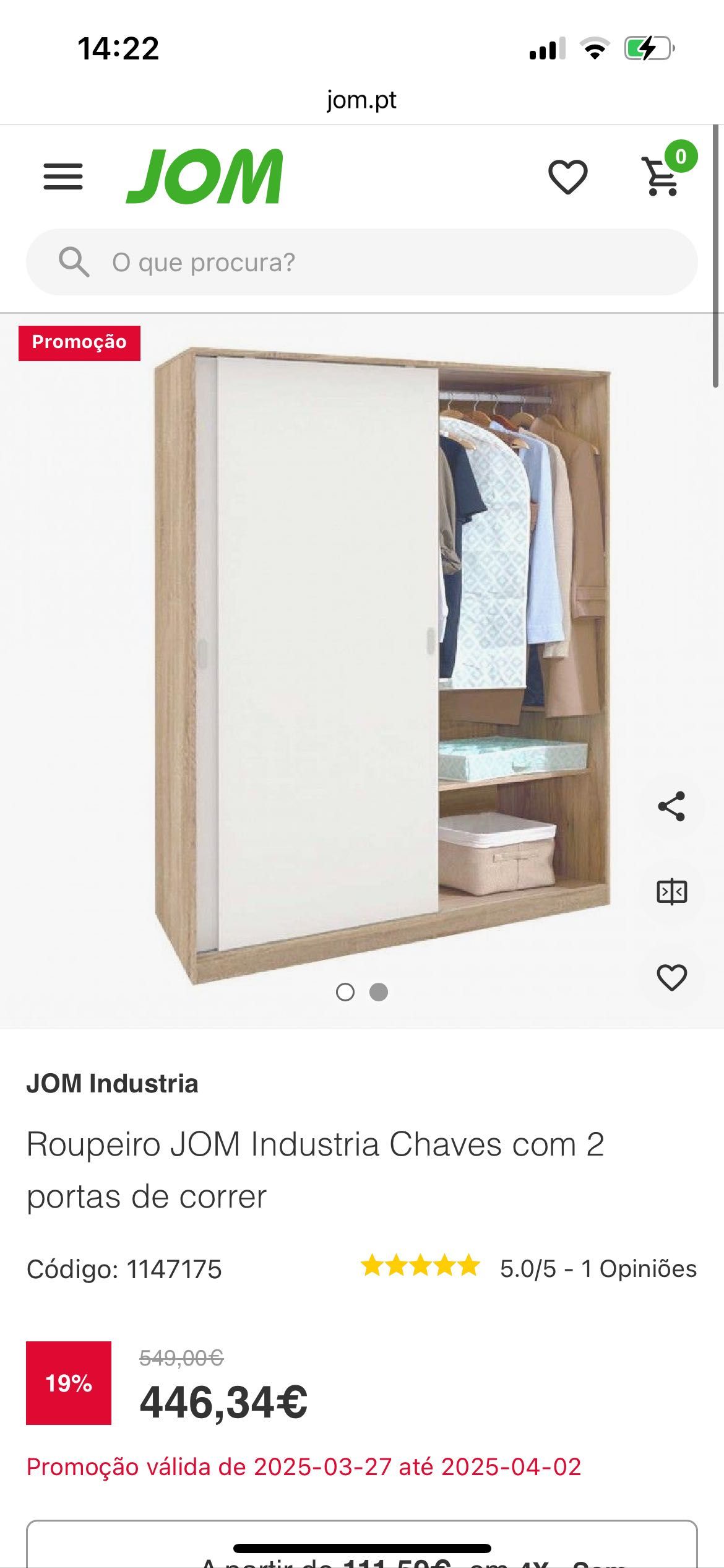 Roupeiro com duas portas da jom