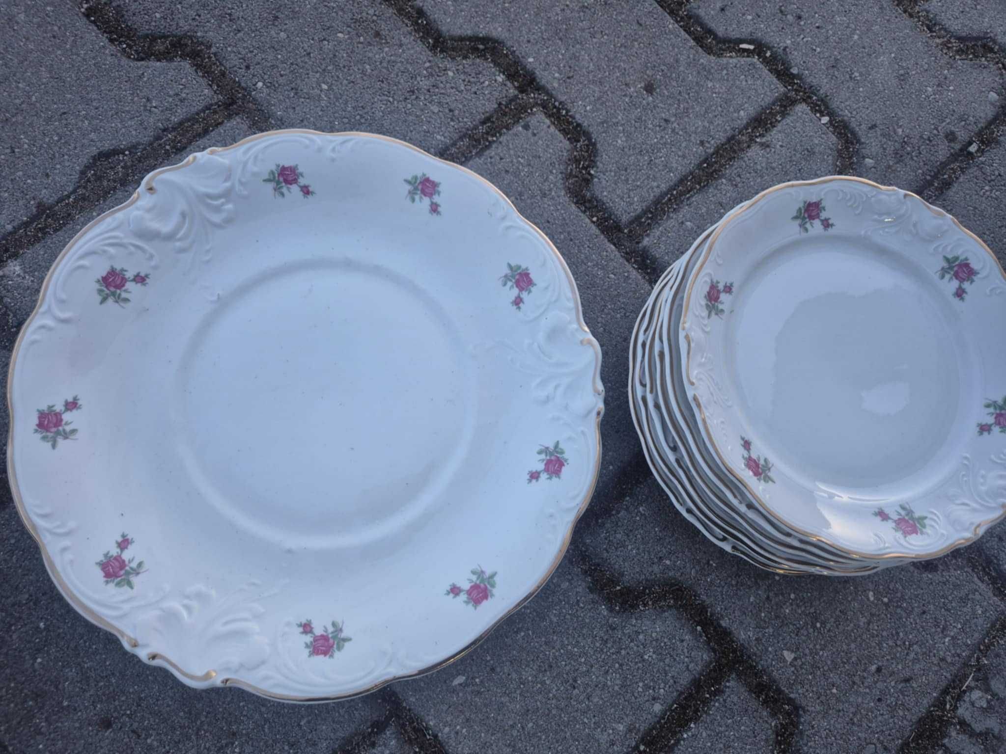 Komplet porcelany Wałbrzych PRL 6+1 pozłacane ranty motyw kwiatowy