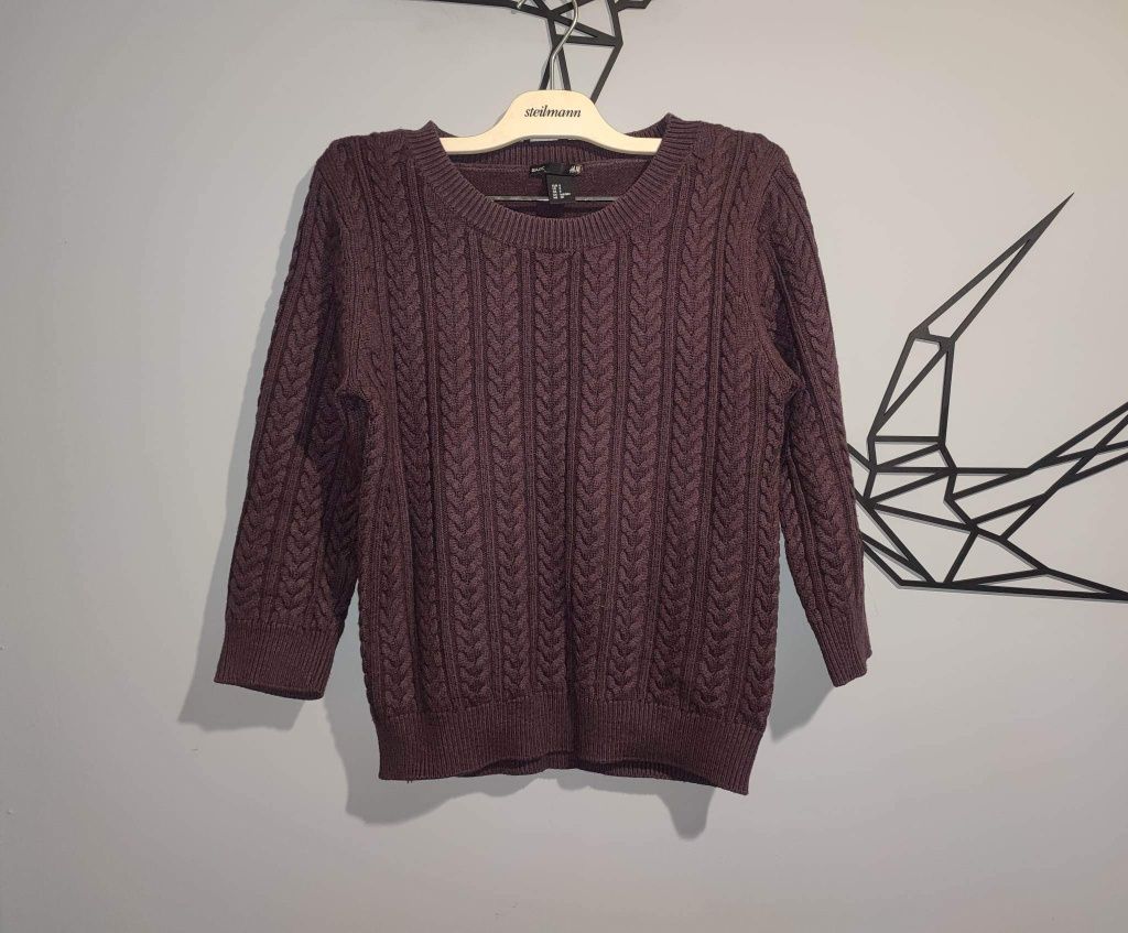 Sweter z ozdobnym splotem rękawy 3/4 H&M S