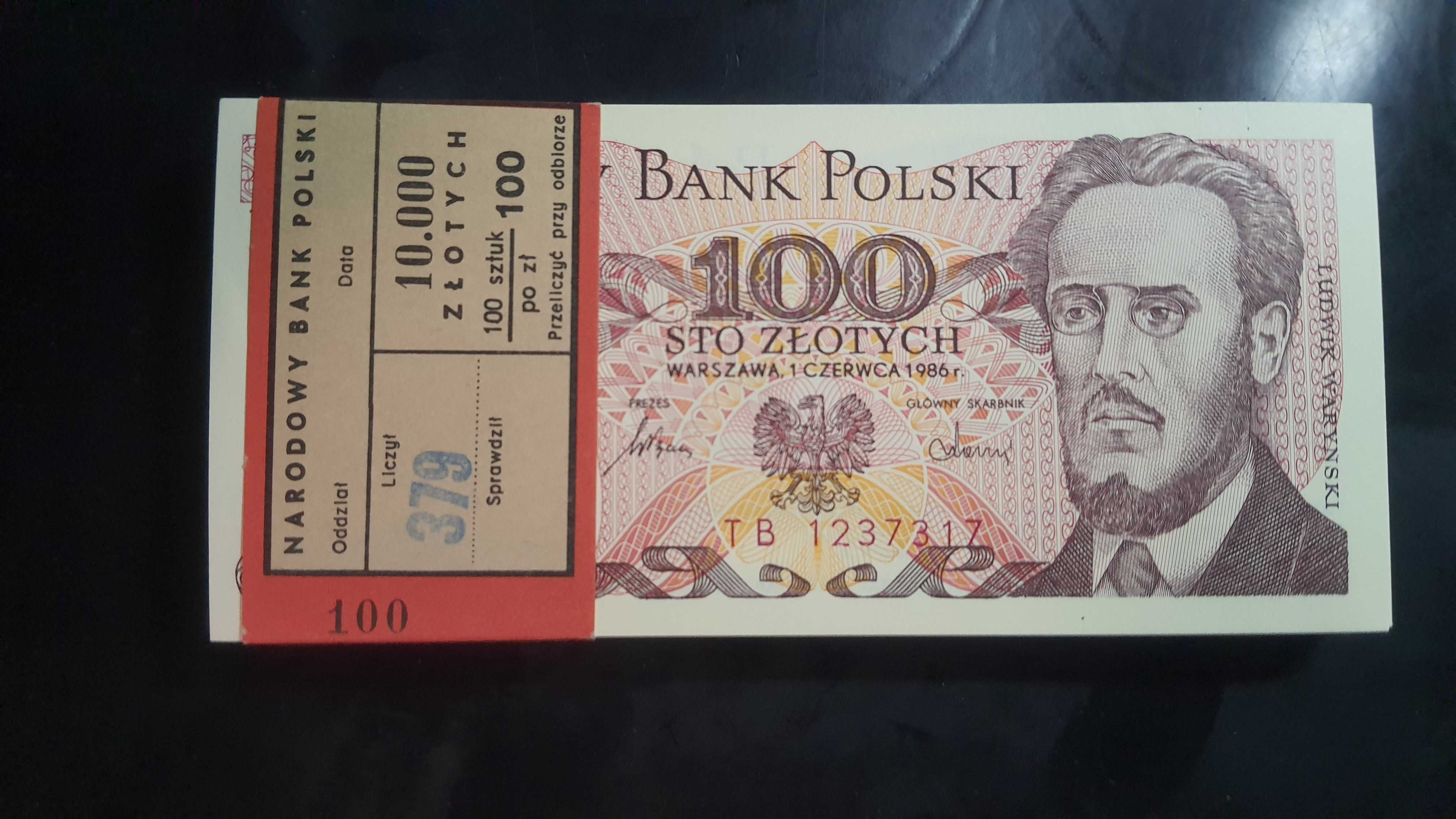 PACZKA 100 x 100 złotych 1986 UNC s. TB