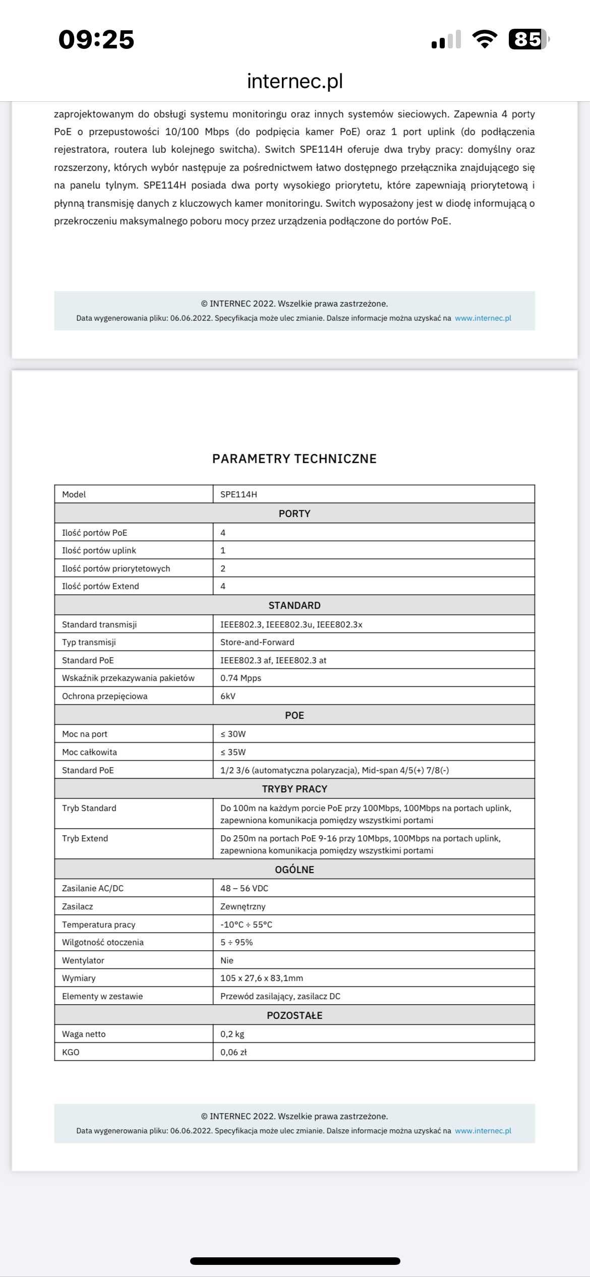 Switch ethernet SPE 114H 5-portów