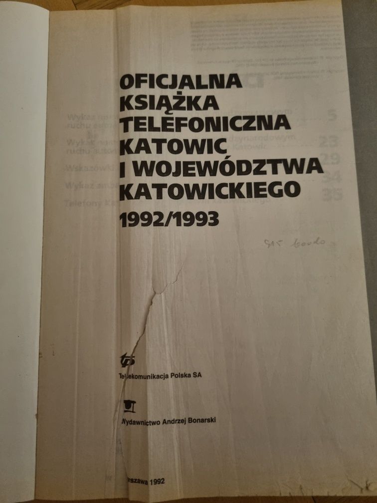 Książka telefoniczna woj katowickie 1992/3