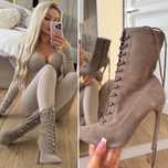 Brązowe wiązane botki sznurowane zamszowe Steve Madden 37