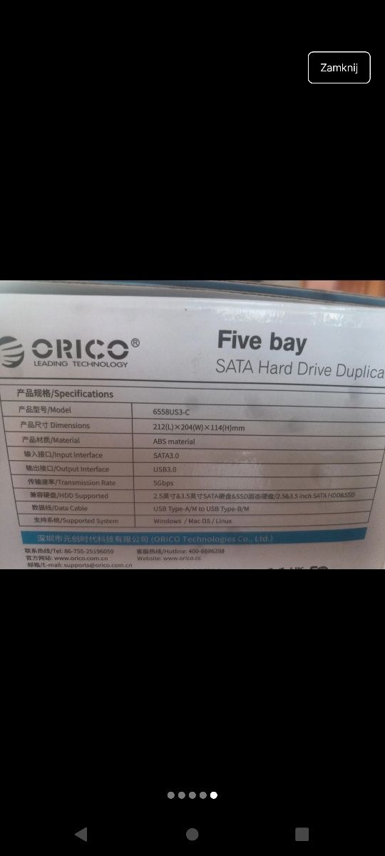 Stacja dokująca 5 kieszeni orico HDD SSD