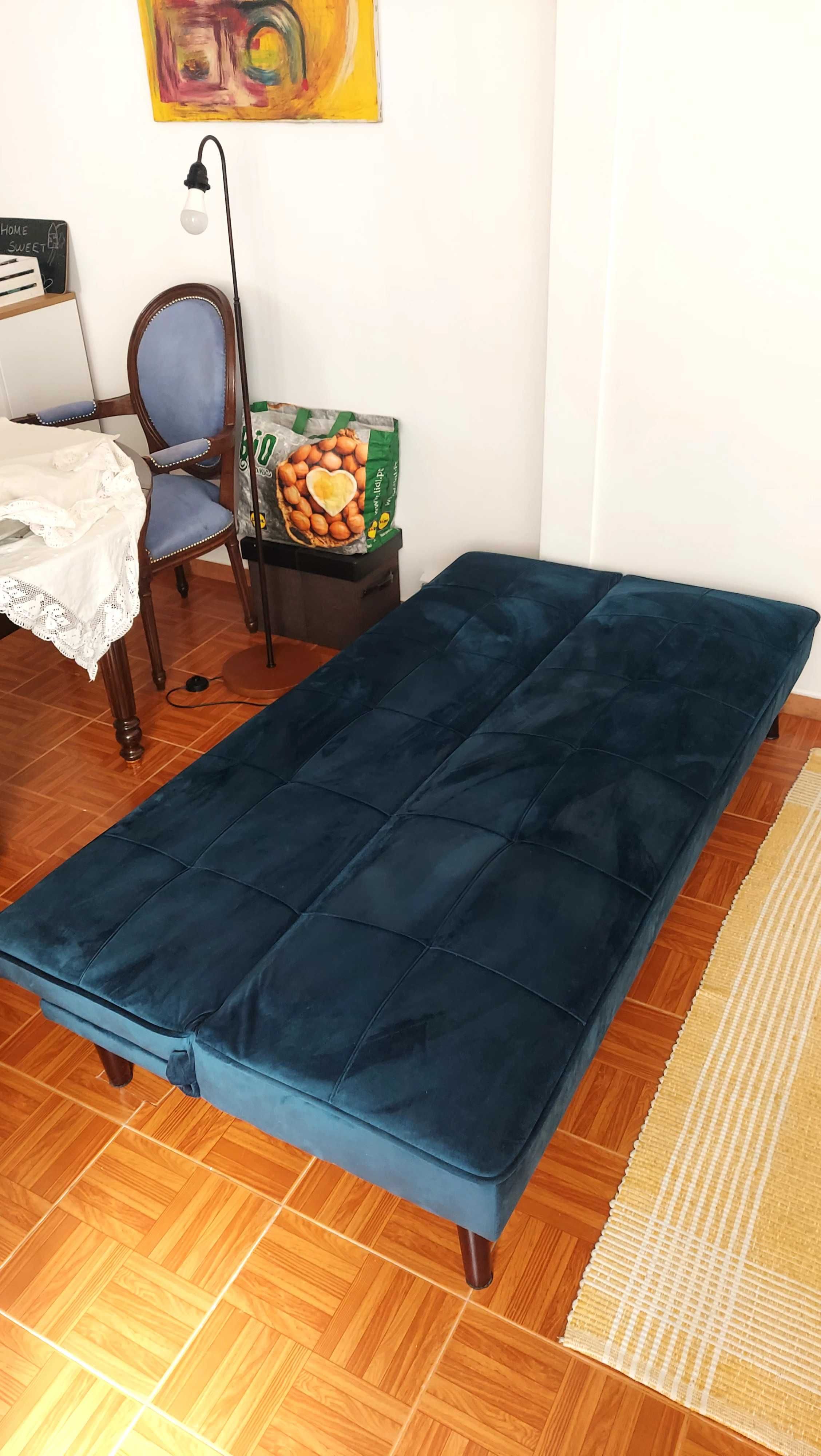 Sofá Cama de veludo azul