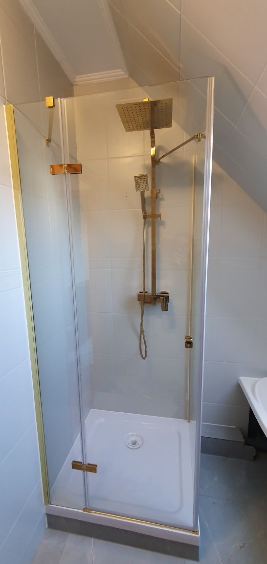 Nowa ścianka boczna + drzwi złota kabina prysznicowa 70x80 cm