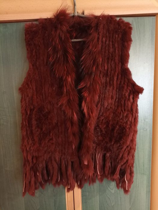 Жилетка вязаная с натуральным мехом кролика, размер 50