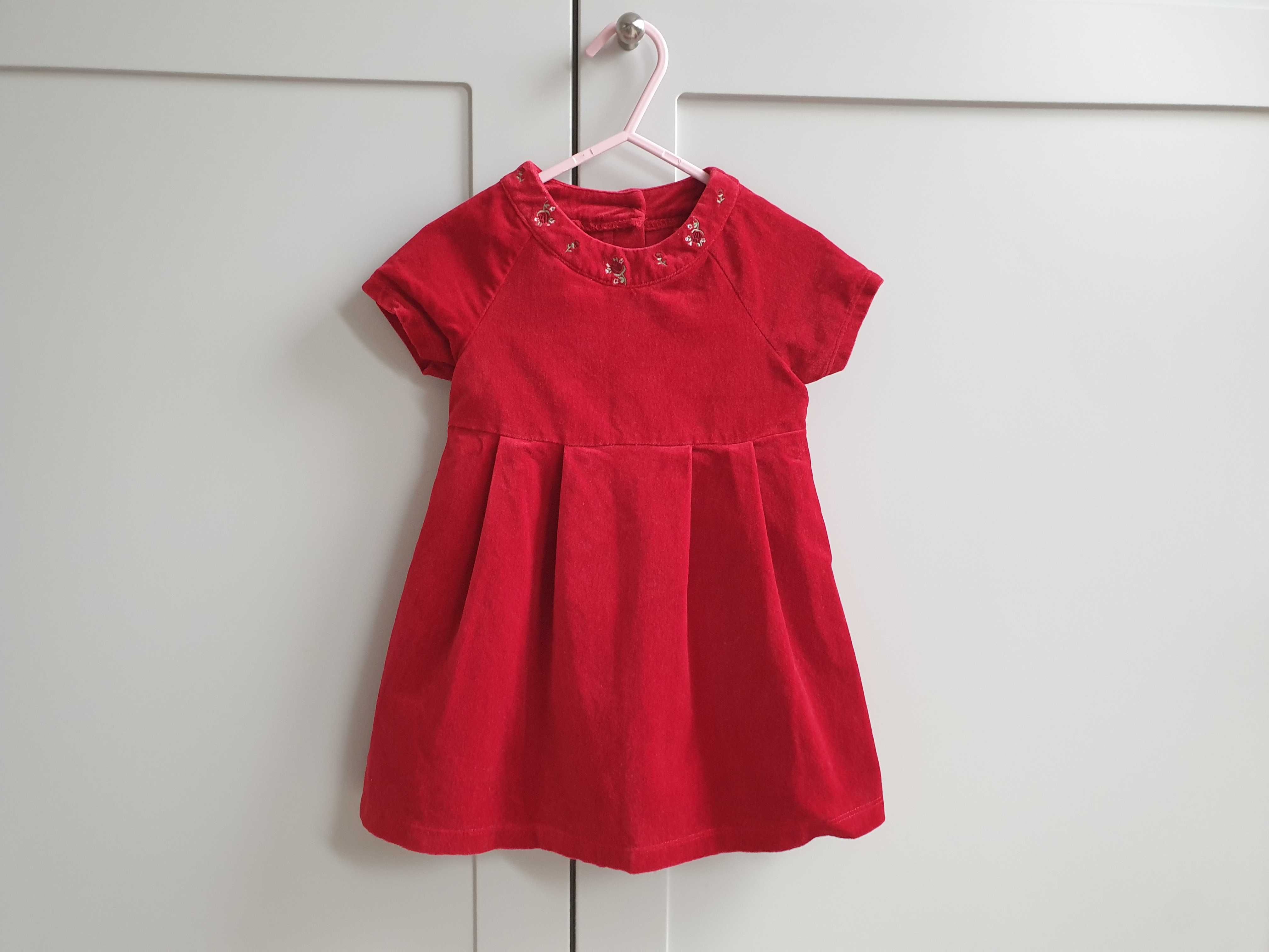 Czerwona sukienka świateczna aksamitna Mothercare 74 80