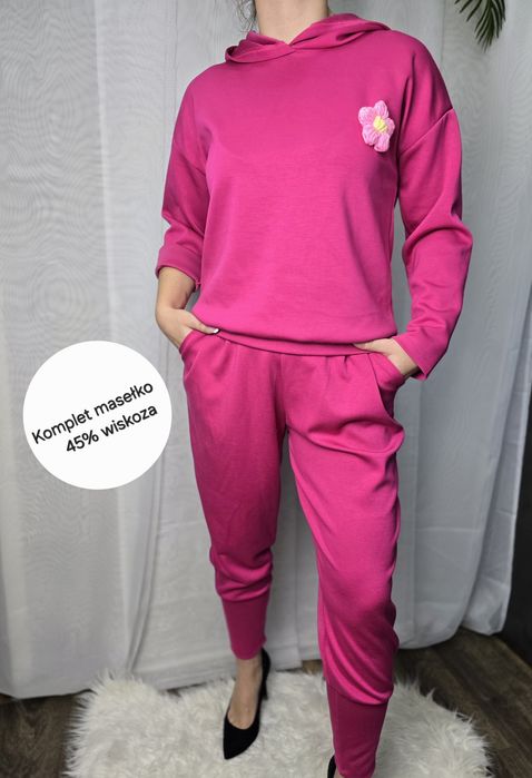 Komplet dresowy Bluza spodnie fuksja masełko różowy fuksjowy alladyn