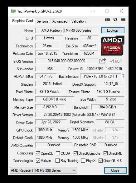 MSI Radeon R9 390X Gaming 8GB 512Bit