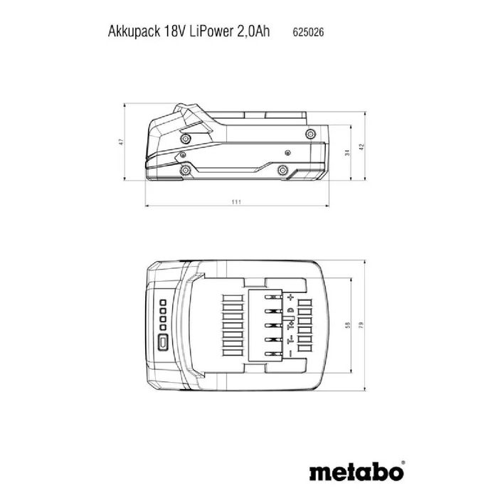 Bateria Akumulator Metabo LiPower 2,0Ah 18V CAS 3 Lata Gwarancji