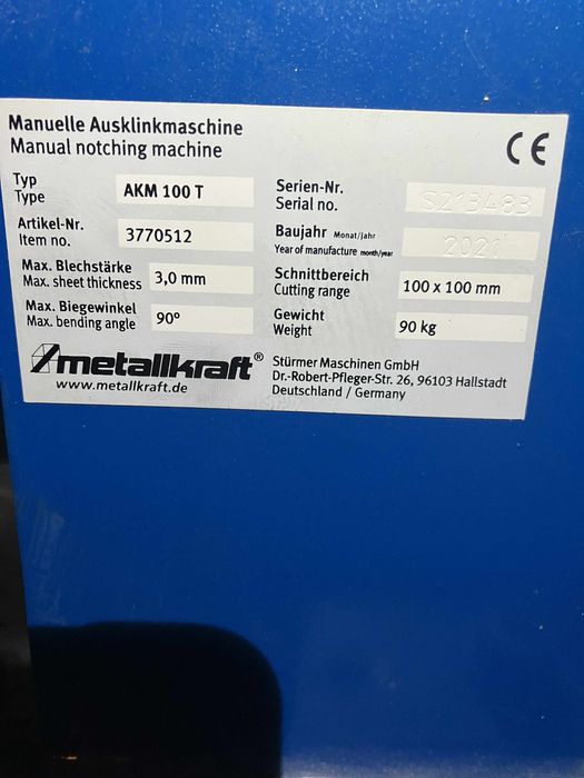 METALLKRAFT AKM 100 T - Ręczna wykrawarka