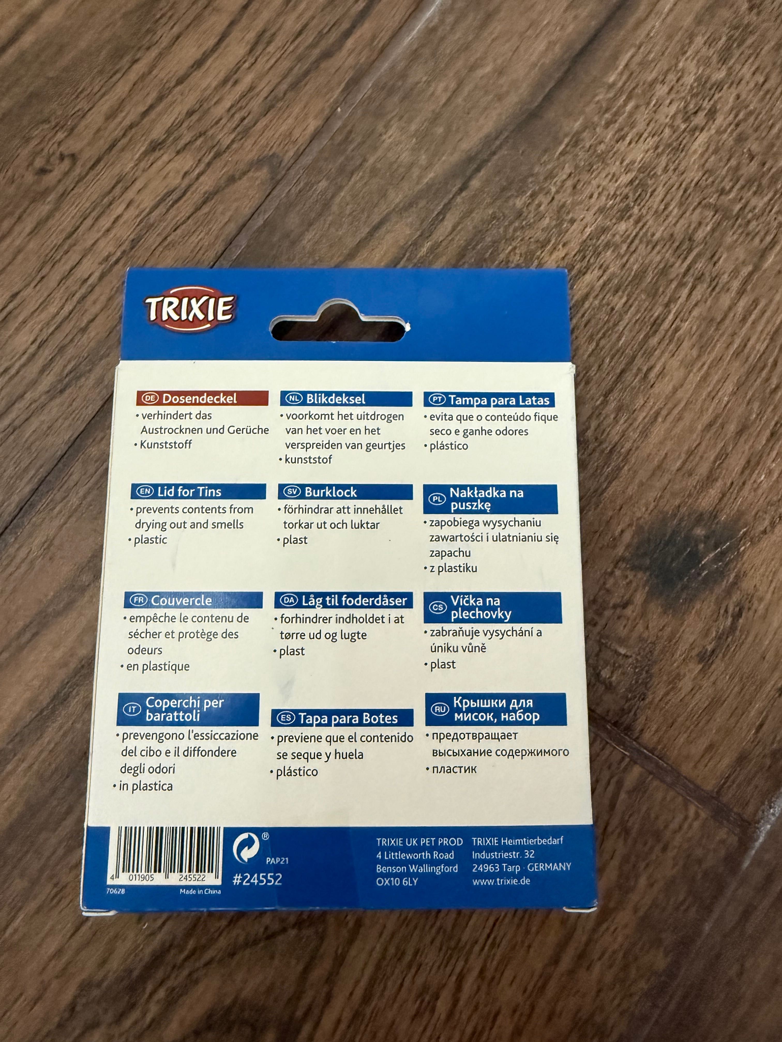 Pokrywka na puszki

2 x Ø 10,6 cm (do puszek 800 g) + gratis piłeczka