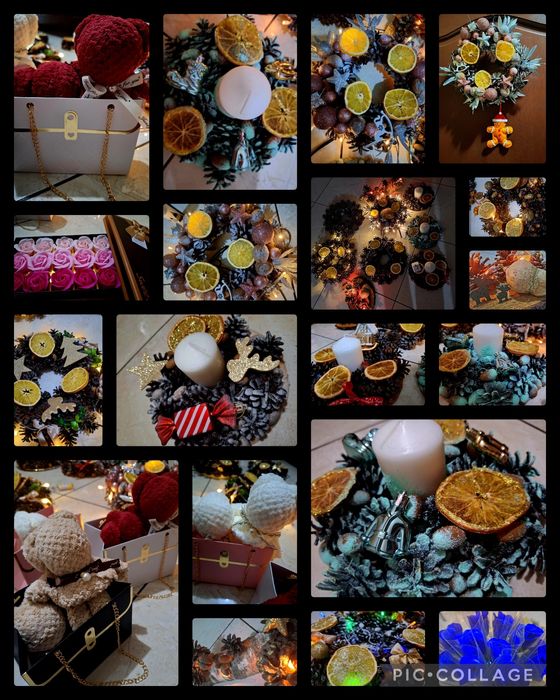 Dekoracje świąteczne stroiki, wieńce na drzwi, świeczniki...