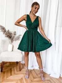 Sukienka krótka brokatowa butelkowa zieleń rozmiar XL