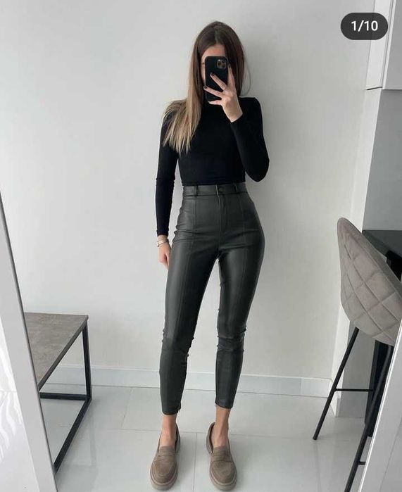 Лосины с эко-кожи  на замшевой основе премиум качества