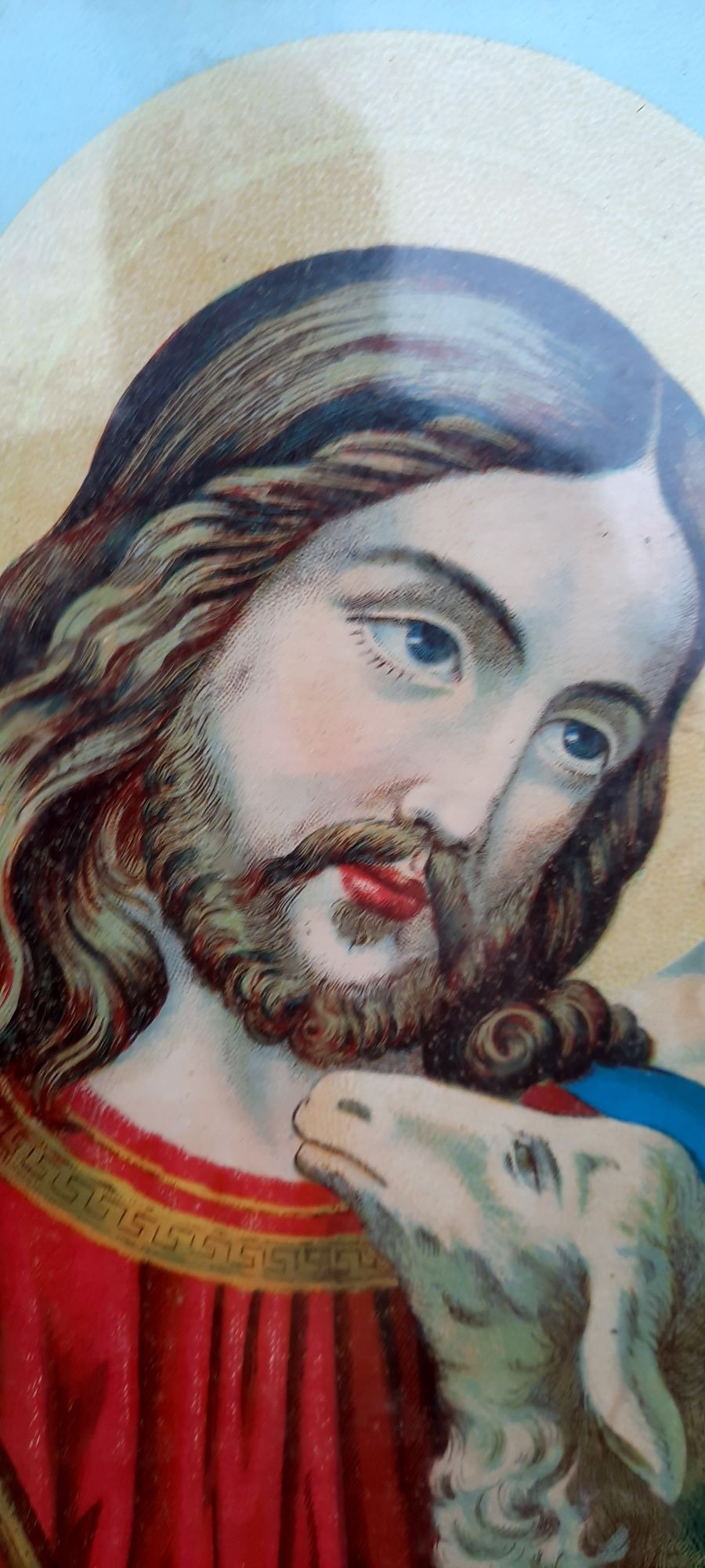 Antyk, XIX/XX w,  przepiękna chromolitografia  Pan Jezus dobry Pasterz