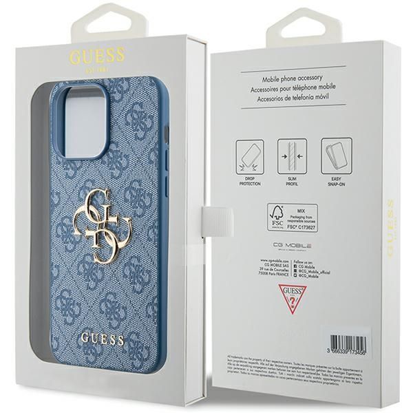 Etui Guess iPhone 15 Pro Max 6.7", Niebieskie Hardcase z Logo 4G Metal