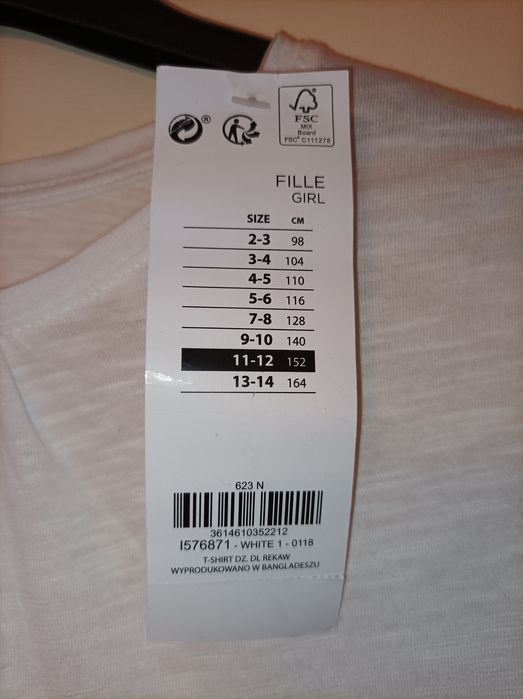 Biała bluzka dziewczęca bawełniana nowa 11-12 lat