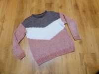 Sinsay sweter gruby pleciony 3 kolorowy damski rozm 34 XS