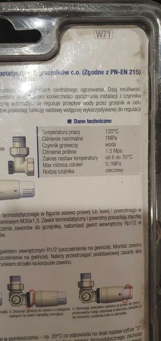 Zestaw termostatyczny Schlosser biały, osiowy prawy, 1/2 cala