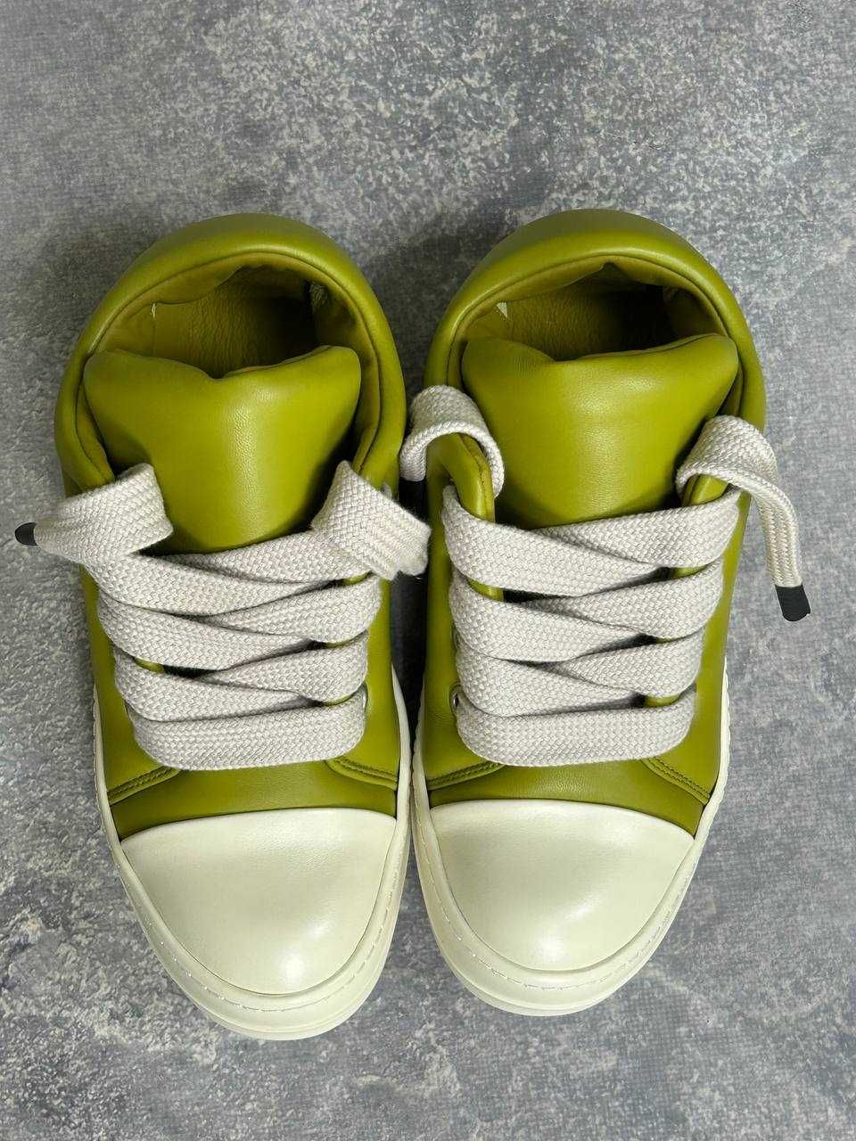 Кеди Rick Owens leather ramones jumbo lace laces кроссовки зелені