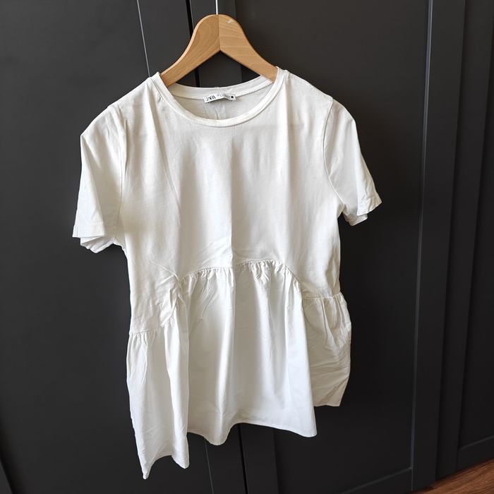 Bluzka koszulka z krótkim rękawem ciążowa baskinką bawełna Zara M