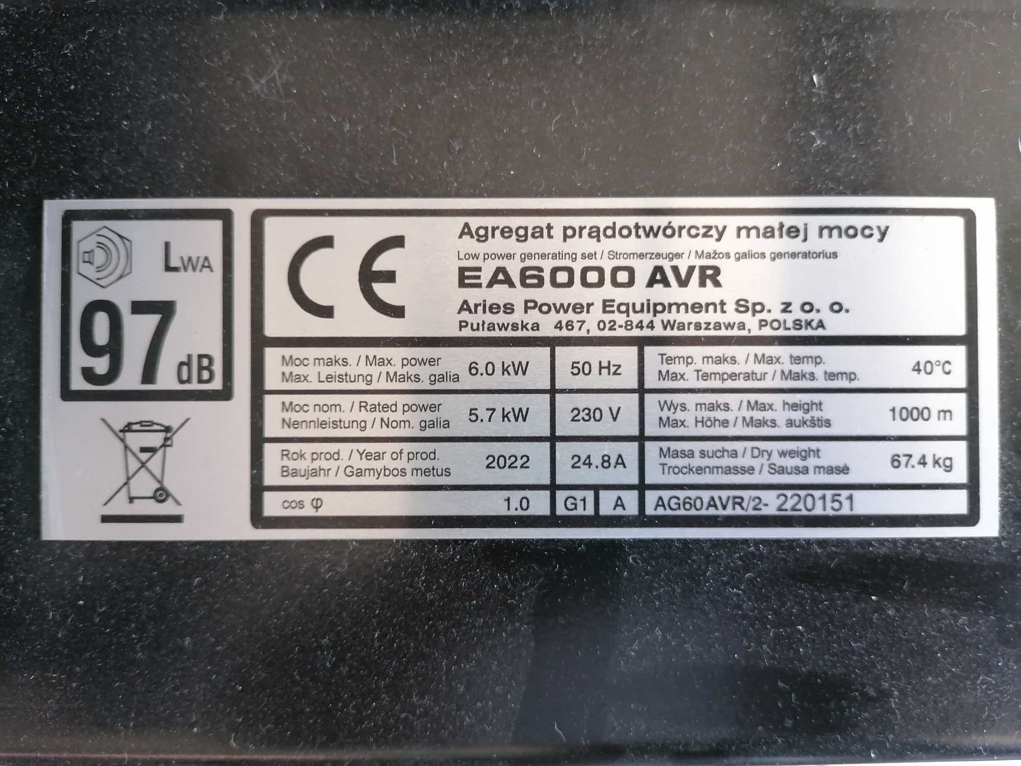 Agregat honda EA6000 AVR (6,0kW)