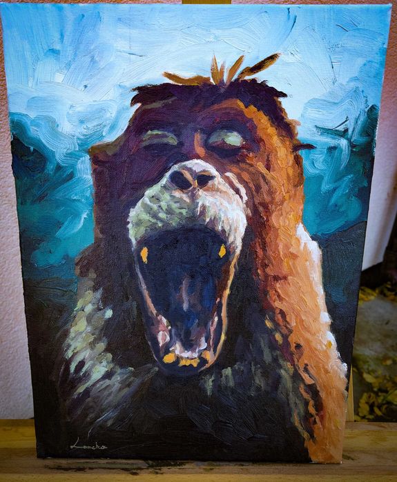 Obraz olejny na płótnie, małpa 30x40 cm