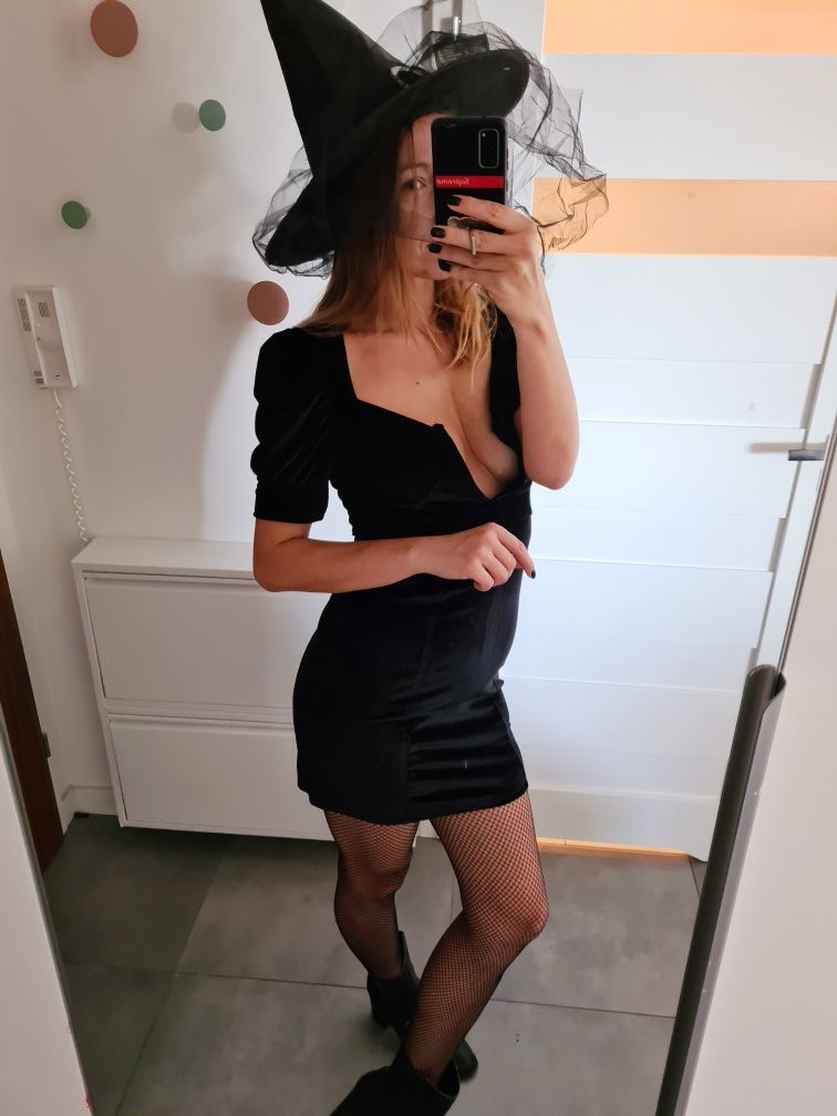 Misguided L 40 welurowa sukienka świąteczna czarownica Halloween Sylwe