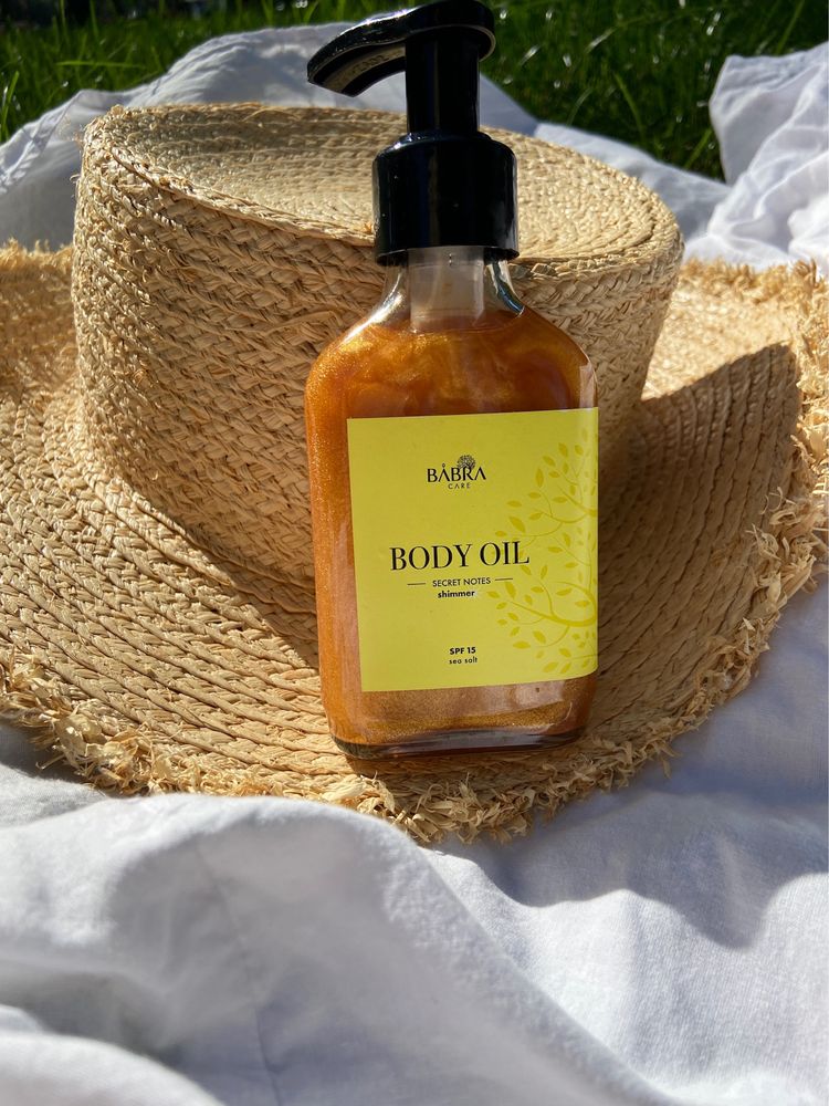 Олійка для засмаги з SPF15 з шимером і без. Аромати парфумів ніші