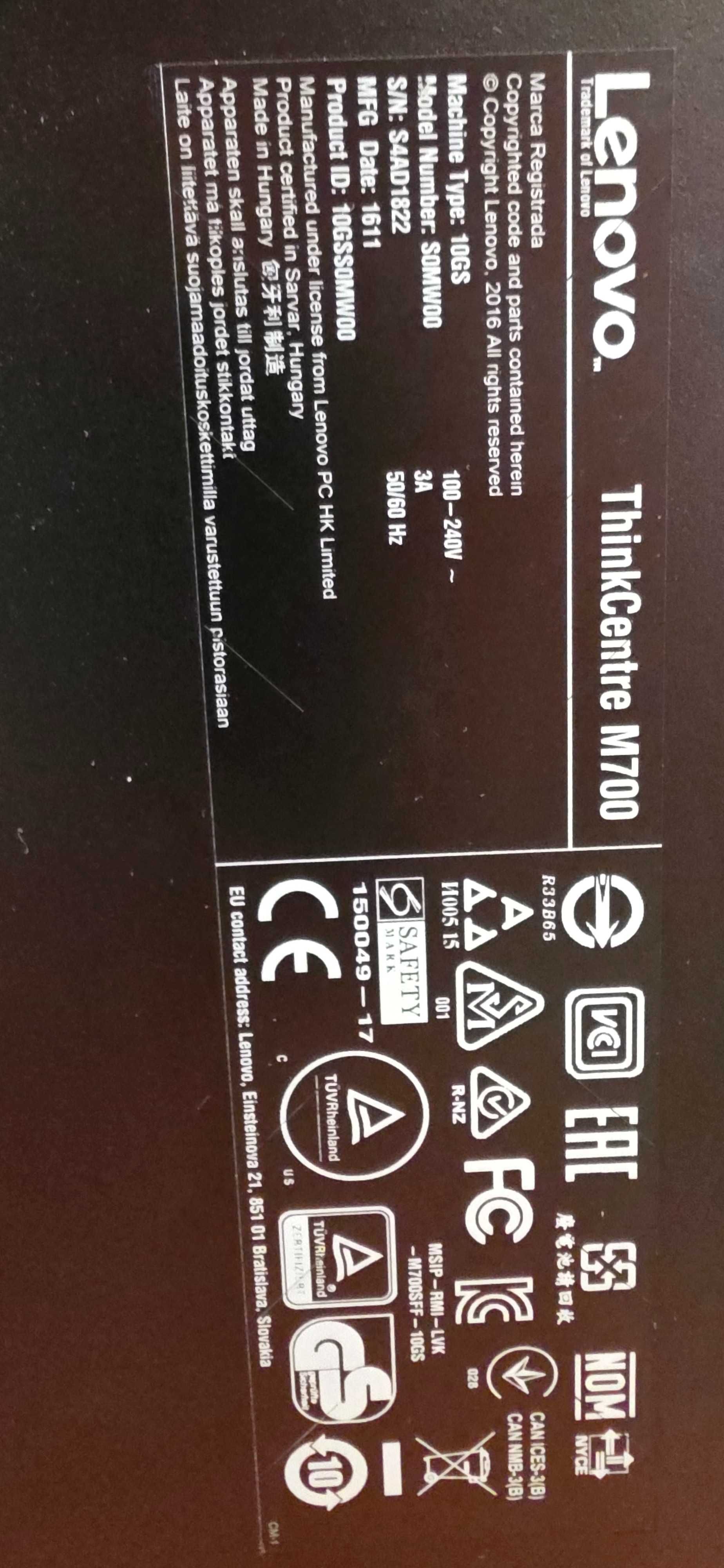 Komputer Lenovo ThinkCentre M700\IntelG4500\16GB/SSD1TB\Geforce730GT