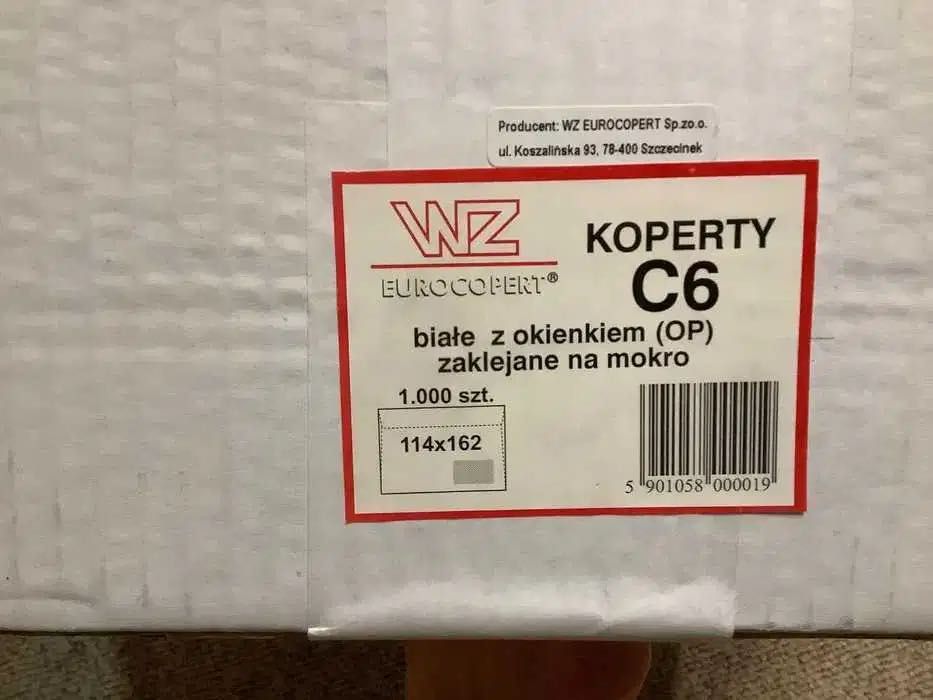 Koperta/koperty C6 z okienkiem klejone na mokro - 965 sztuk