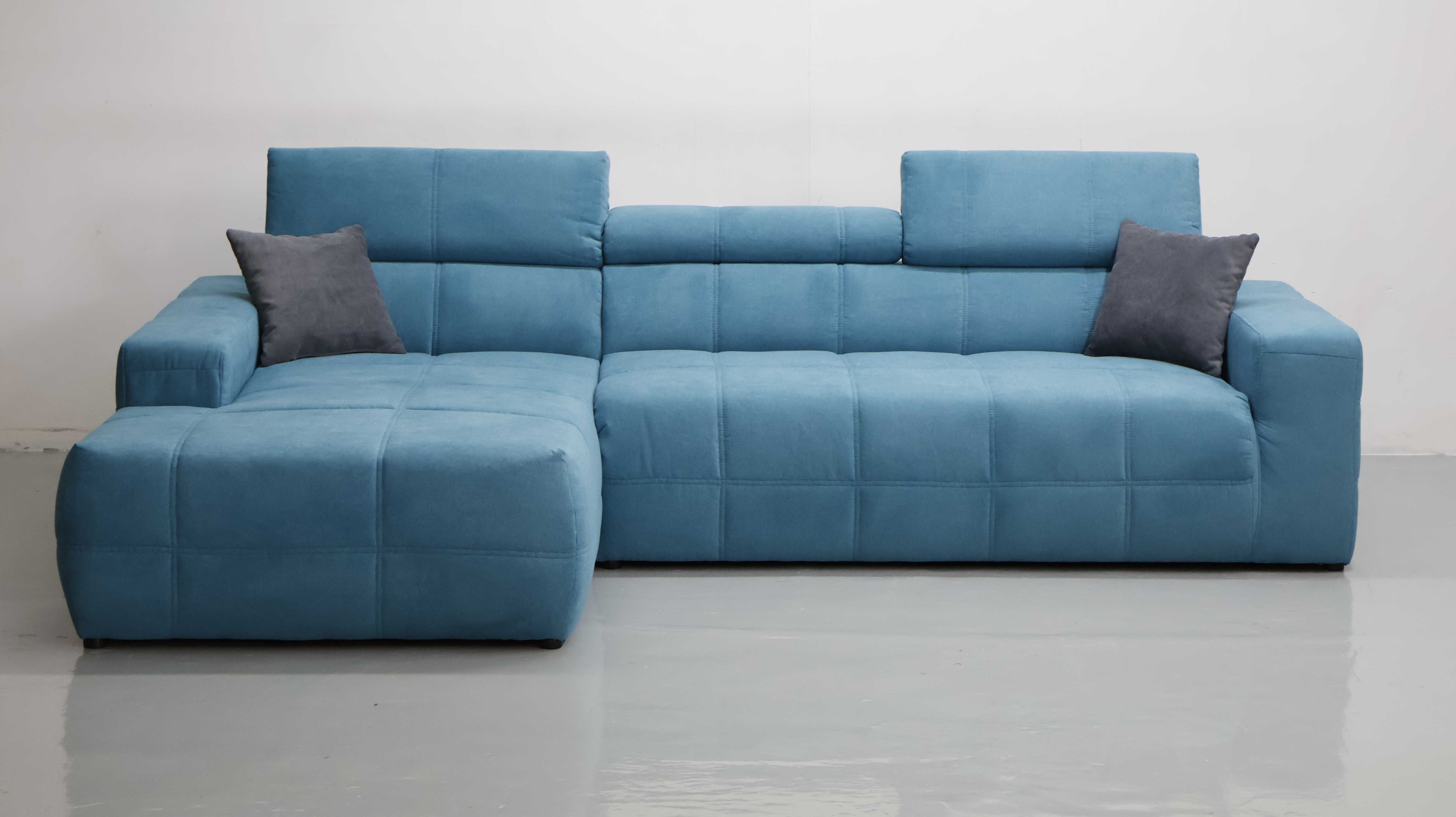 TDW DESIGN narożnik regulowane zagłówki sofa kanapa tkanina  NIEBIESKA