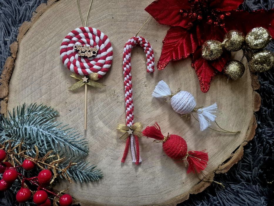 Cukierek zawieszka na choinkę ze sznurka