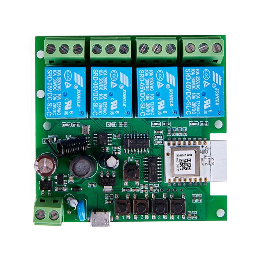4-канальное ZigBee/RF 433МГц реле TuyaSmart, Smart Life "СУХОЙ контакт