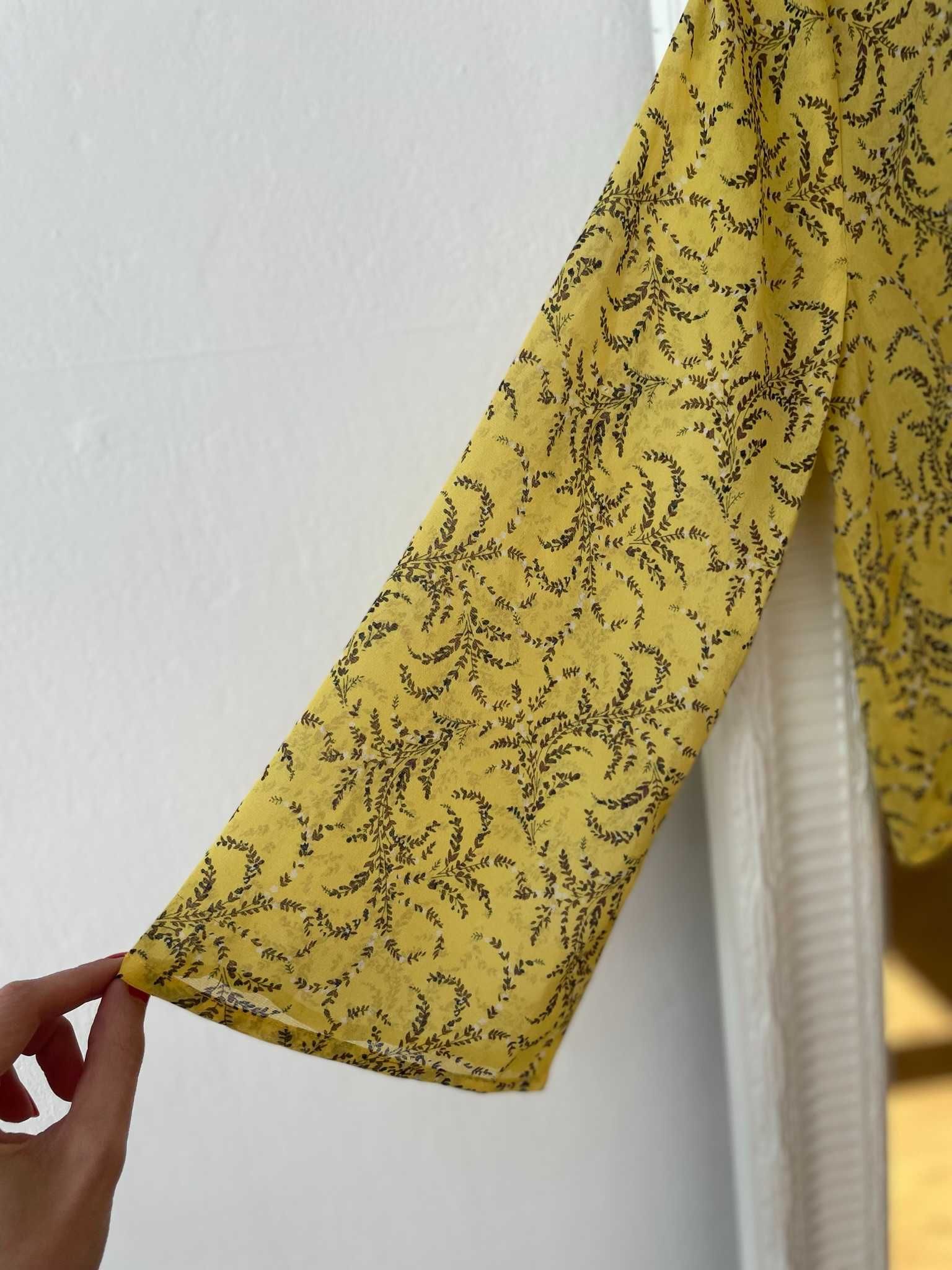 NA-KD bluzka wiązana żółta letnia kimono kwiaty boho XS 34 S 36