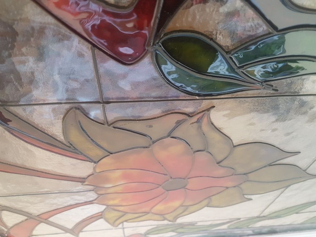 Antyk 3 sztuki, malowane szyby ,szkło z drzwi