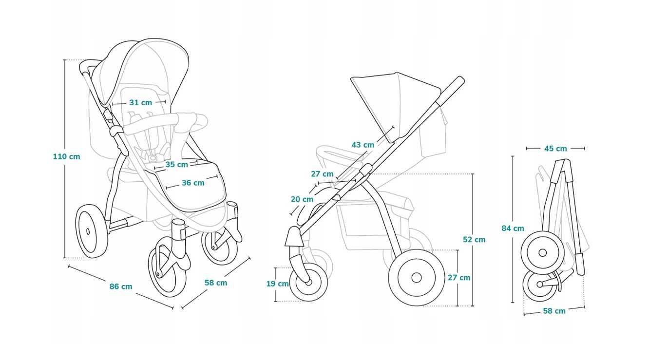 Nowoczesny Wózek Spacerowy Spacerówka Duże Koła 22KG *WYPRZEDAŻ*