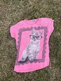 Różowa koszulka z kotkiem 146 cm