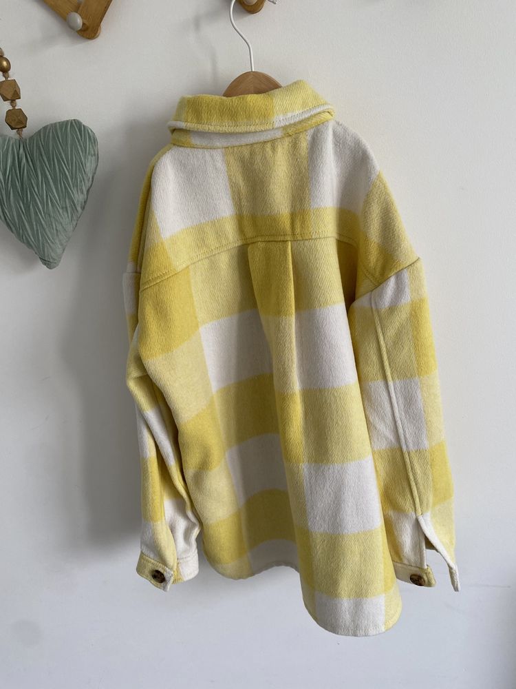 Kurtka koszulowa 140 h&m kremowo żółta krata z wełną