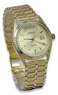 Złoty zegarek z bransoletą męski 14k 585 Geneve mw013ydy&mbw007y/B