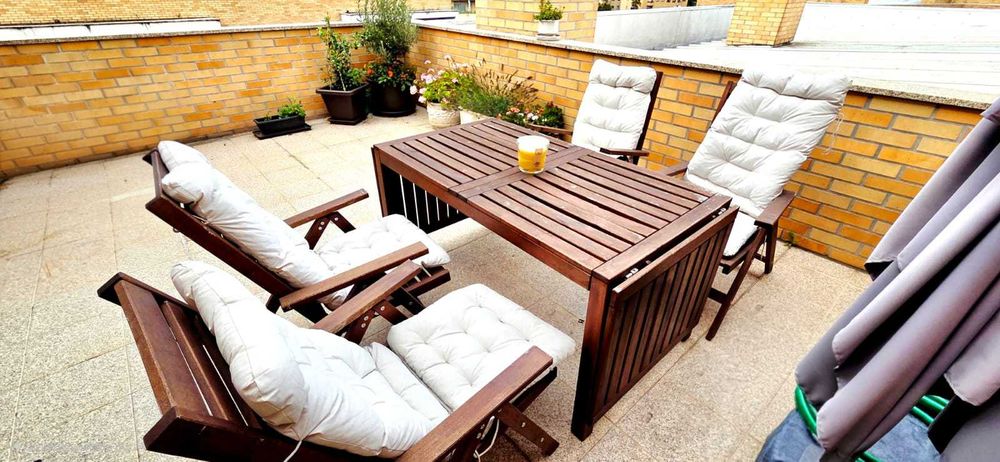 Mesa exterior extensível + cadeiras + almofadas + capa protetora -IKEA