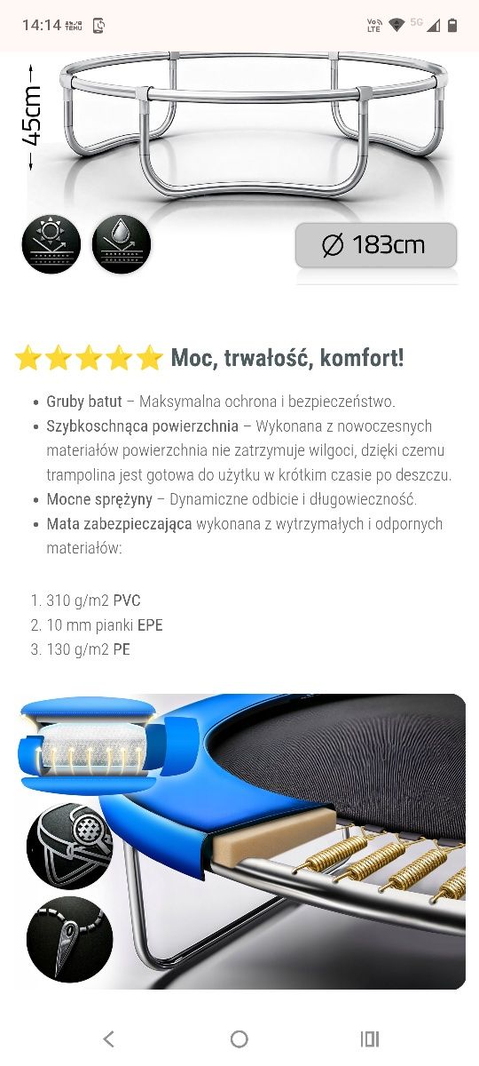 Trampolina ogrodowa 6ft