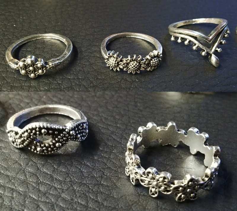 Zestaw pierścionków Boho kolor srebrny 16-19 mm