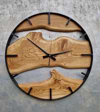 Zegar ścienny loft industrial Dębowy 60cm stalowy Drewno