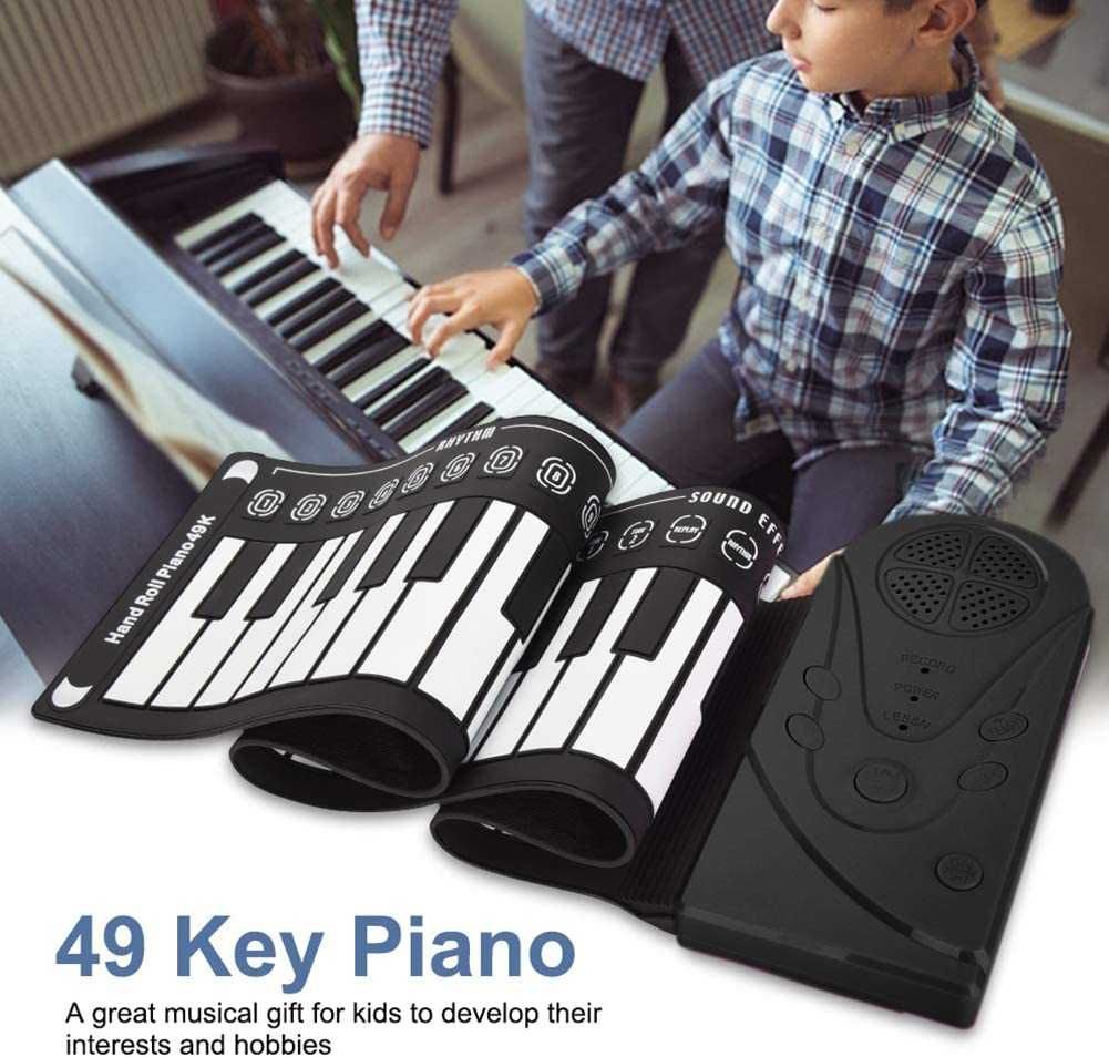 Piano eletrónico, portátil, 49 teclas, dobrável, novo