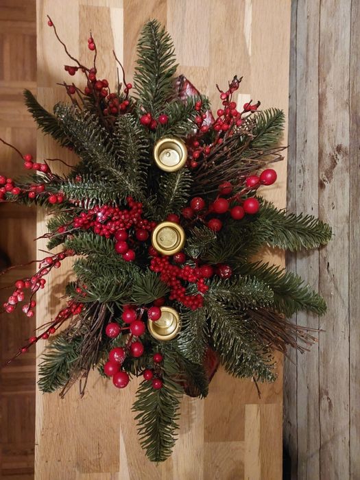 Arranjo natalício com castiçal  para 3 velas