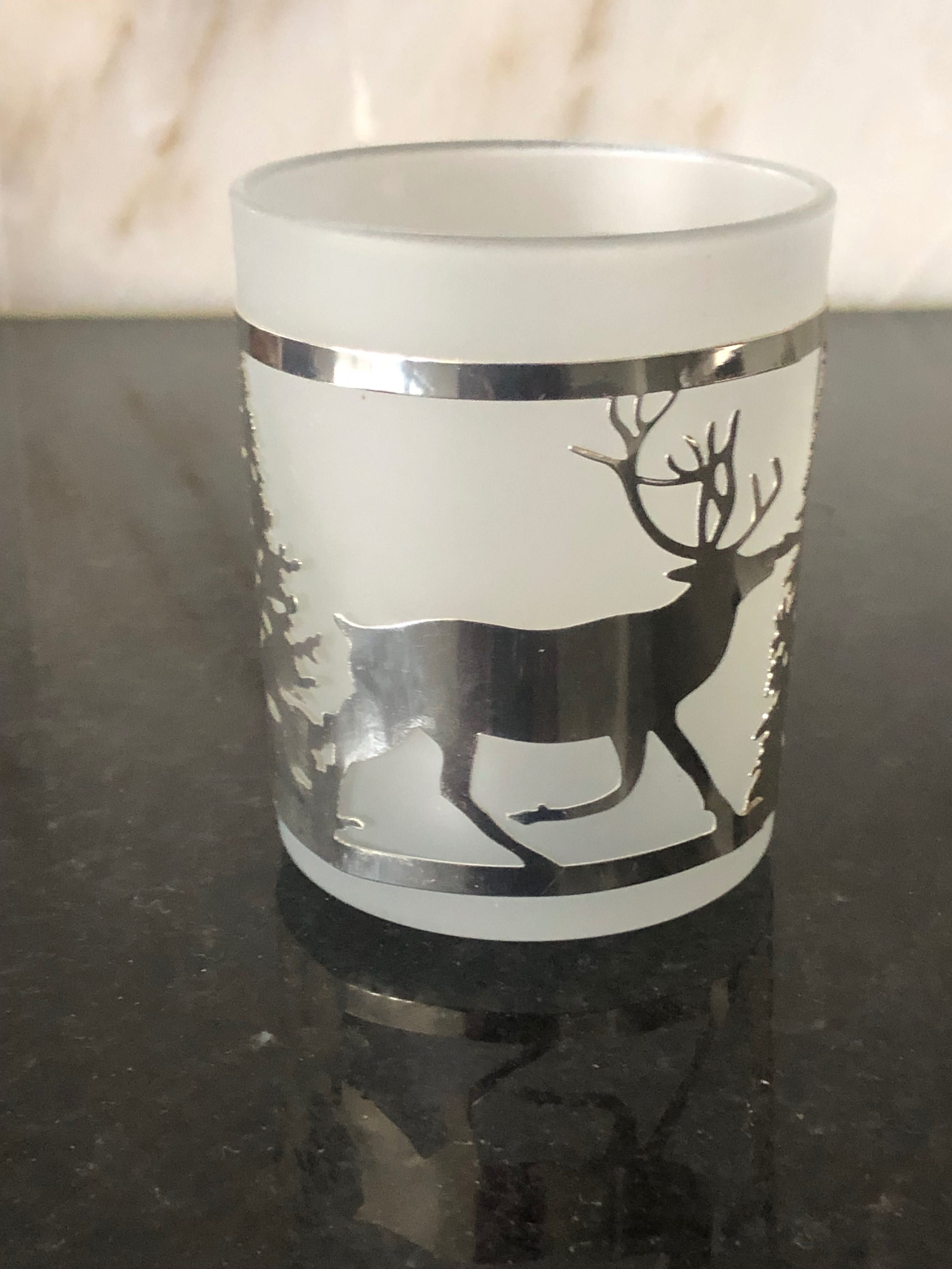 Porta Velas em Vidro com Imagem em Metal de Alces/Neve
