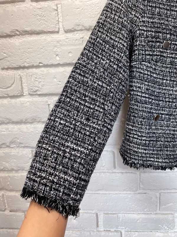 Czarna biała kurtka żakiet marynarka tweed ze srebrna nitką h&m xs